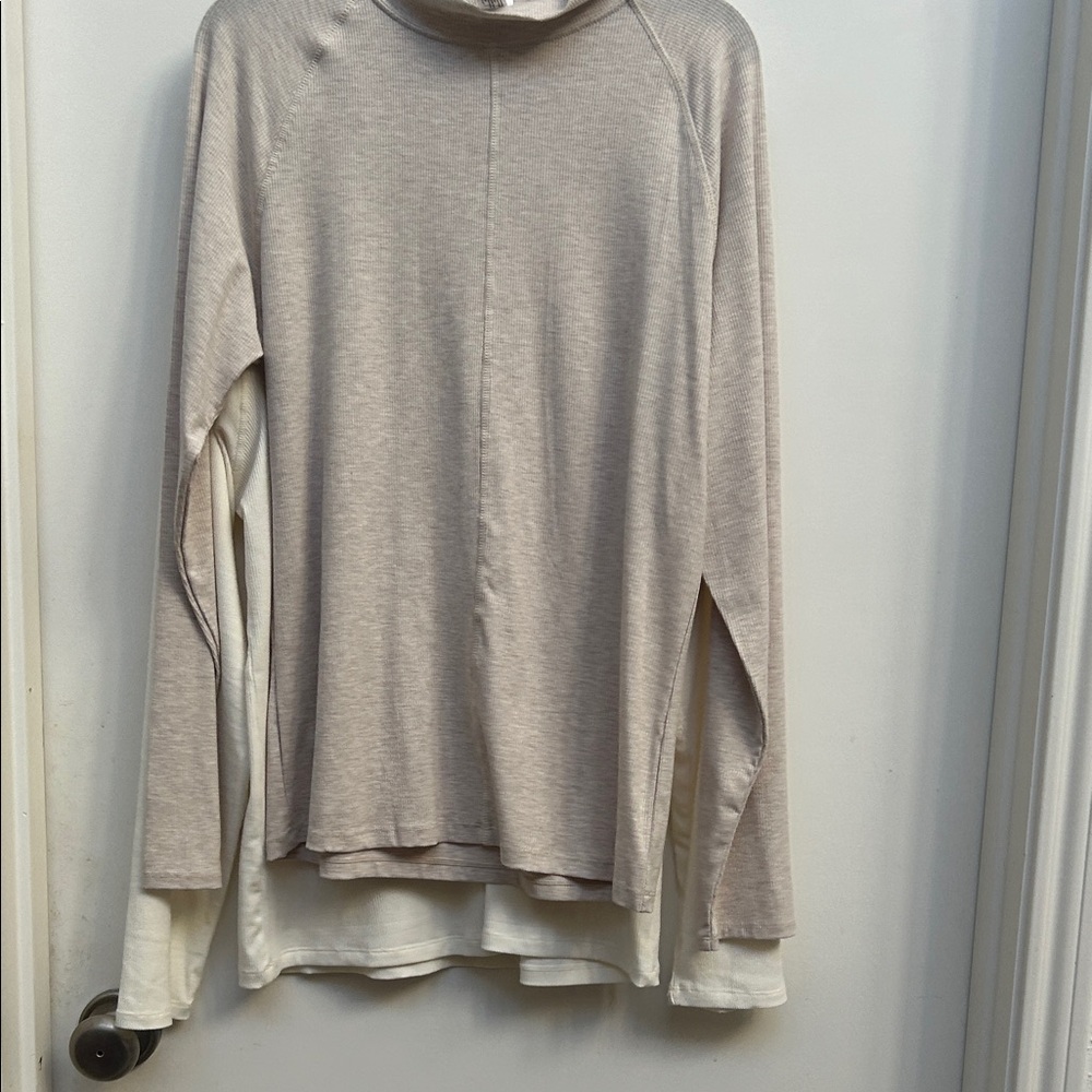 Yogalicious 2-pack Beige and Cream Long Sleeve Tops Full Length Mock Neck NWTags
